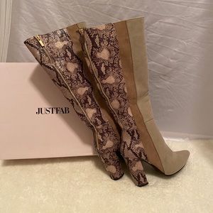 Tan & Snakeskin Knee Boots/ Size 9
